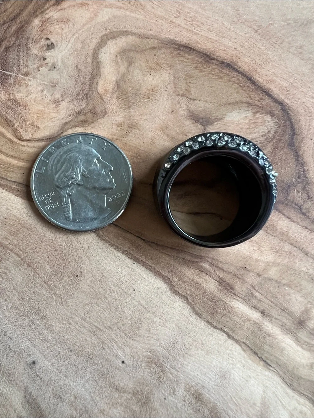 Black Crystal Accent Wide Band Ring
